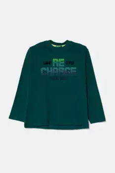 Хлопковая футболка с длинными рукавами для мальчиков и девочек United Colors of Benetton, зеленый