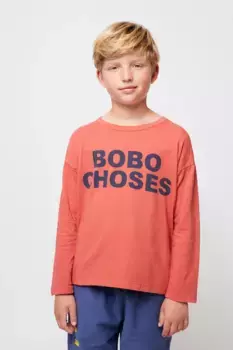 Хлопковая футболка с длинными рукавами для мальчиков и девочек Bobo Choses, оранжевый