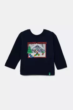 Хлопковая футболка с длинными рукавами для мальчиков и девочек United Colors of Benetton, темно-синий