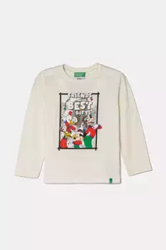 Хлопковая футболка с длинными рукавами для мальчиков и девочек United Colors of Benetton, бежевый