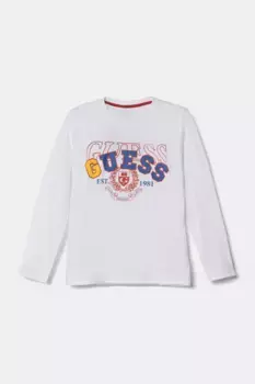 Хлопковая футболка с длинными рукавами для мальчиков и девочек Guess, белый