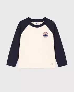 Хлопковая футболка с длинными рукавами для мальчика Petit Bateau, белый