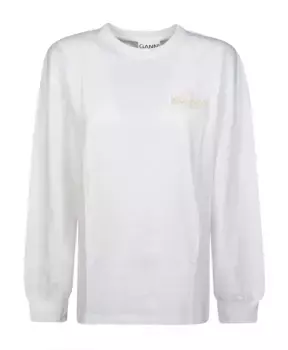 Хлопковая футболка с длинными рукавами Ganni, белый