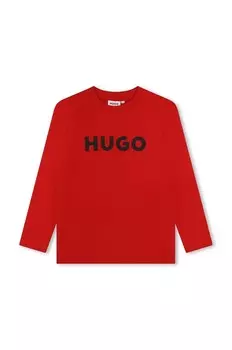Хлопковая футболка с длинными рукавами HUGO для мальчиков, красный