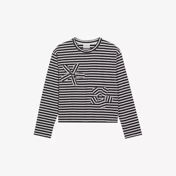 Хлопковая футболка с длинными рукавами и полосатым принтом Claudie Pierlot, цвет divers