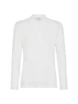 Хлопковая футболка с длинными рукавами и вафельным пике Brunello Cucinelli, цвет off white