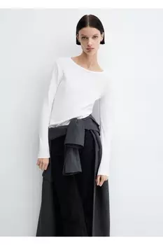 Хлопковая футболка с длинными рукавами Mango, белый