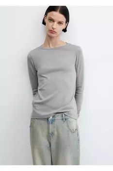 Хлопковая футболка с длинными рукавами Mango, серый