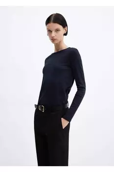 Хлопковая футболка с длинными рукавами Mango, темно-синий