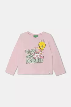 Хлопковая футболка с длинными рукавами United Colors of Benetton для мальчиков и девочек x Looney Tunes, розовый