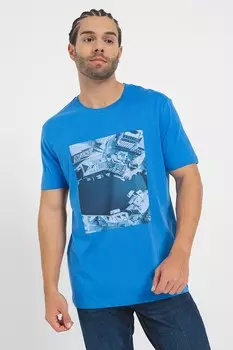 Хлопковая футболка с фотопринтом Esprit, синий
