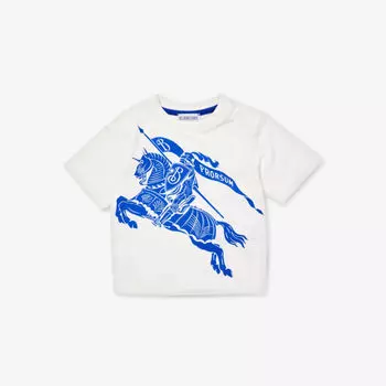 Хлопковая футболка с графическим принтом Knight 6 месяцев - 2 лет Burberry, цвет salt