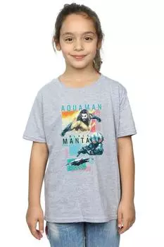 Хлопковая футболка с изображением Аквамена DC Comics, серый