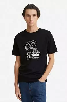Хлопковая футболка с изображением Гарфилда Wood Wood, черный