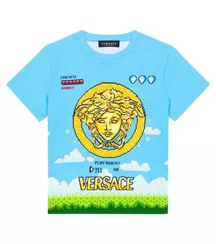 Хлопковая футболка с изображением медузы Video Game Versace, разноцветный