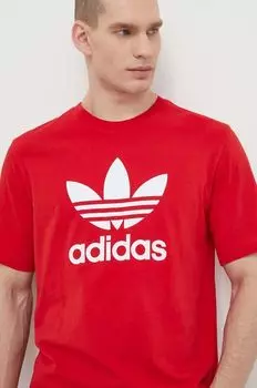 Хлопковая футболка с изображением трилистника adidas Originals, красный