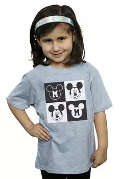 Хлопковая футболка с изображением улыбающихся квадратов Микки Мауса Disney, серый