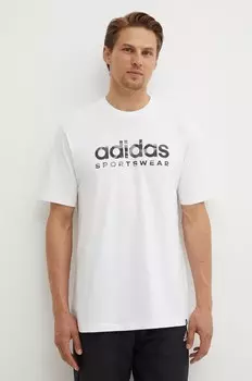 Хлопковая футболка с камуфляжным принтом adidas, белый