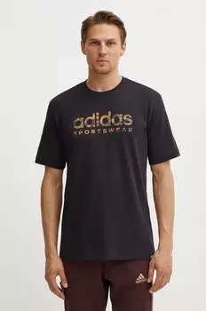 Хлопковая футболка с камуфляжным принтом adidas, черный