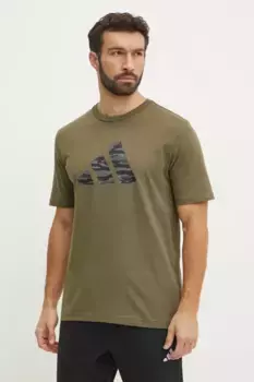 Хлопковая футболка с камуфляжным принтом adidas, зеленый