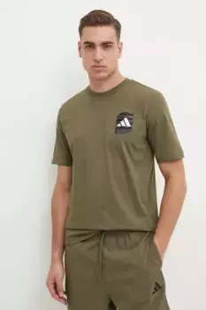 Хлопковая футболка с камуфляжным принтом adidas, зеленый