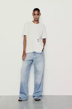 Хлопковая футболка с кнопками ZARA, белый