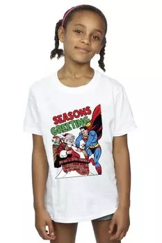 Хлопковая футболка с комиксами «Супермен Санта» DC Comics, белый