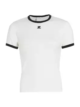 Хлопковая футболка с контрастной отделкой Reedition Courreges, черный