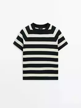 Хлопковая футболка с короткими рукавами и короткими рукавами реглан Massimo Dutti, черный