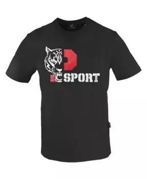 Хлопковая футболка с короткими рукавами и круглым вырезом Plein Sport, черный