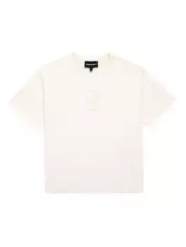 Хлопковая футболка с короткими рукавами и логотипом Little Boy's & Boy's Emporio Armani, цвет cream