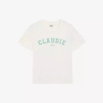 Хлопковая футболка с короткими рукавами и отделкой логотипом Claudie Pierlot, цвет naturels