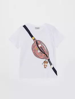 Хлопковая футболка с короткими рукавами и принтом для девочек с круглым вырезом LCW Kids