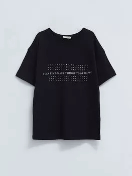 Хлопковая футболка с короткими рукавами и принтом для девочек с круглым вырезом LCW Kids