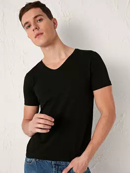 Хлопковая футболка с короткими рукавами и V-образным вырезом LCW Casual