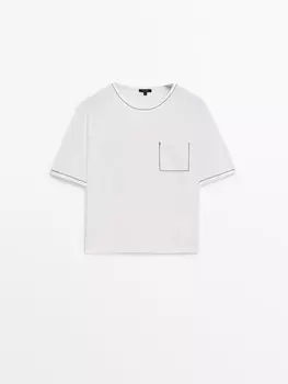 Хлопковая футболка с короткими рукавами контрастного цвета Massimo Dutti, белый