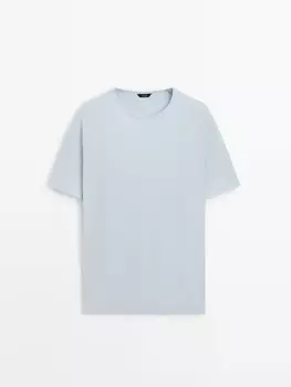 Хлопковая футболка с короткими рукавами Massimo Dutti, голубой