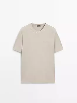 Хлопковая футболка с короткими рукавами Massimo Dutti, бежевый