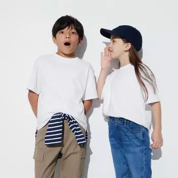 Хлопковая футболка с круглым вырезом AIRism для мальчиков UNIQLO, белый
