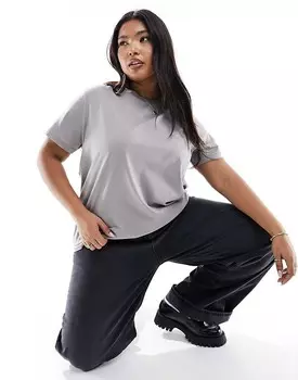 Хлопковая футболка с круглым вырезом ASOS DESIGN Curve Ultimate серо-лаймового цвета