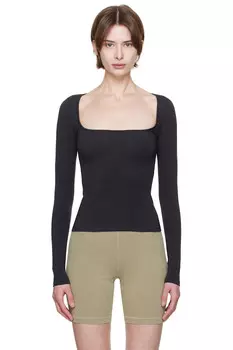 Хлопковая футболка с круглым вырезом и длинным рукавом Skims, цвет soot