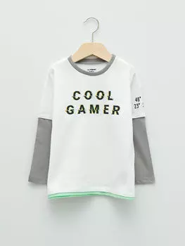 Хлопковая футболка с круглым вырезом и длинными рукавами с принтом для маленьких мальчиков LCW Baby