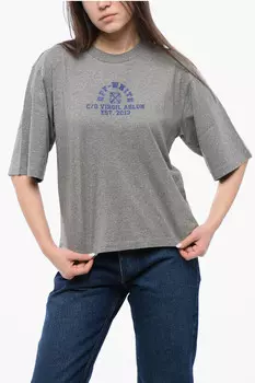 Хлопковая футболка с круглым вырезом и логотипом Off-White, серый