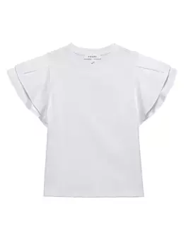 Хлопковая футболка с круглым вырезом и объемными рукавами Frame, цвет blanc