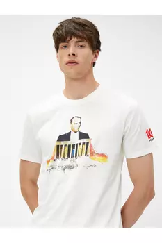 Хлопковая футболка с круглым вырезом и принтом «Ататюрк» Koton, белый