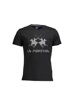 Хлопковая футболка с круглым вырезом и принтом La Martina, черный