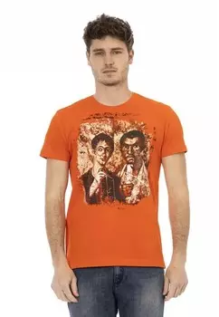 Хлопковая футболка с круглым вырезом и принтом спереди Trussardi Action, оранжевый
