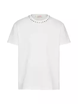 Хлопковая футболка с круглым вырезом и заклепками без названия Valentino Garavani, белый