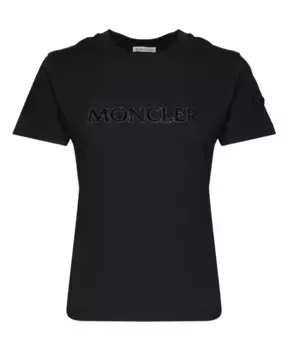 Хлопковая футболка с круглым вырезом Moncler, черный