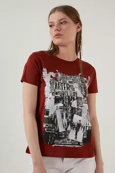 Хлопковая футболка с круглым вырезом с принтом 6001004 Lela